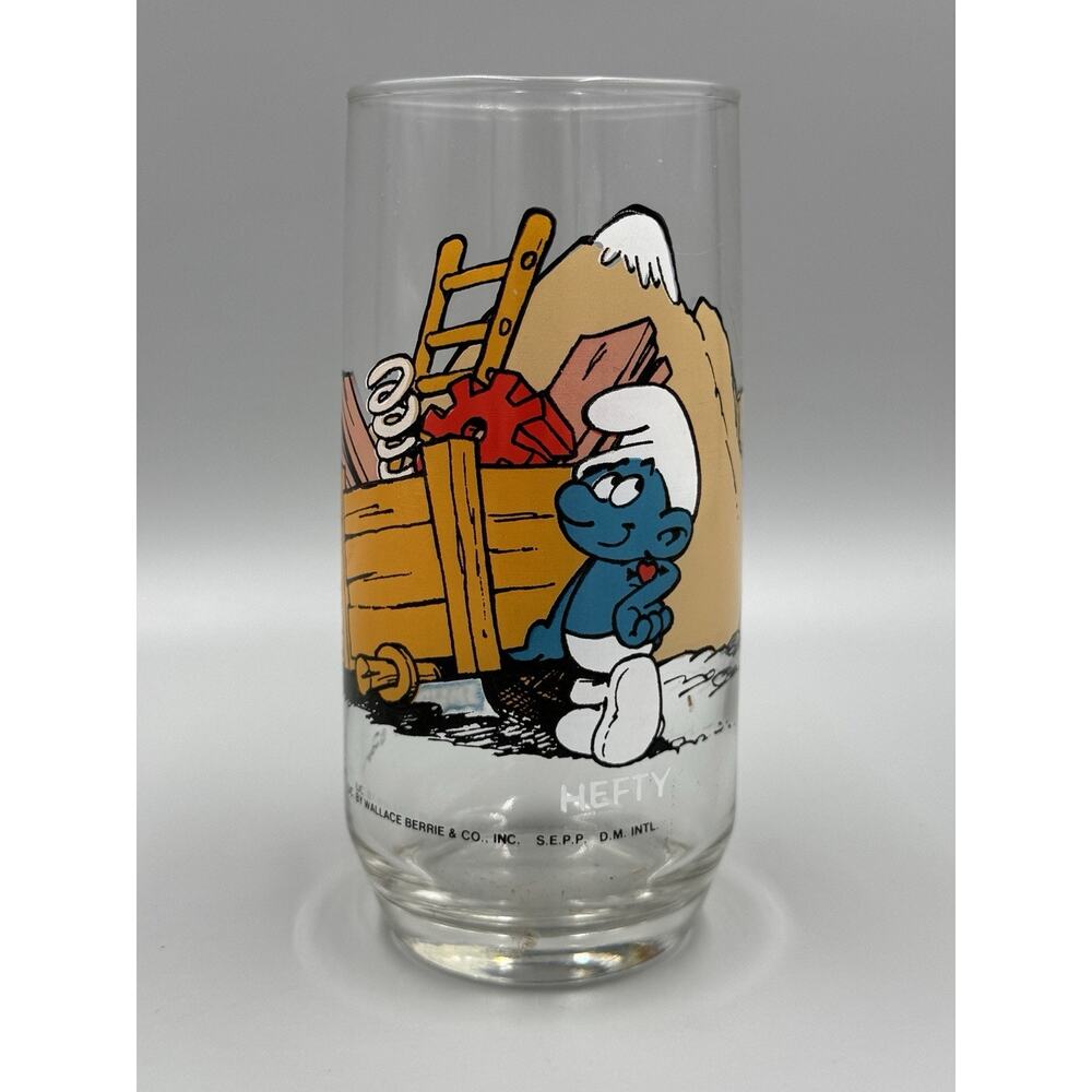 Vintage 1982 Smurfs Hefty Smurf Glass Drinking Glassware Peyo Collectors